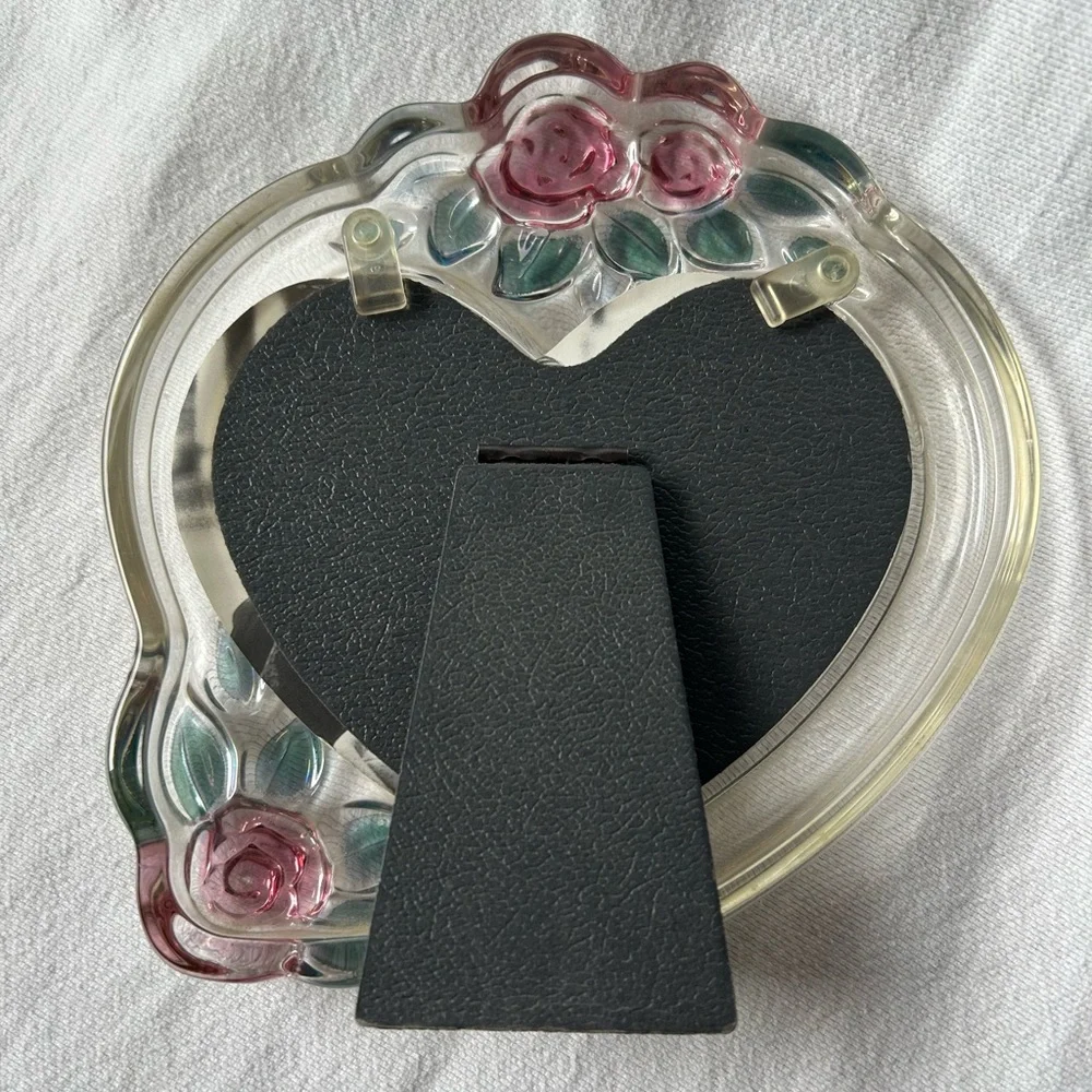 Mikasa Carmen Heart Shaped Picture Frame 90s Crystal Vintage Photo Glass Floral